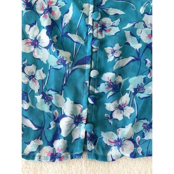 Torrid Floral Chiffon Button‎ Front Top Sz 0 Turquoise Sheer Summer Blouse Shirt - Picture 5 of 9